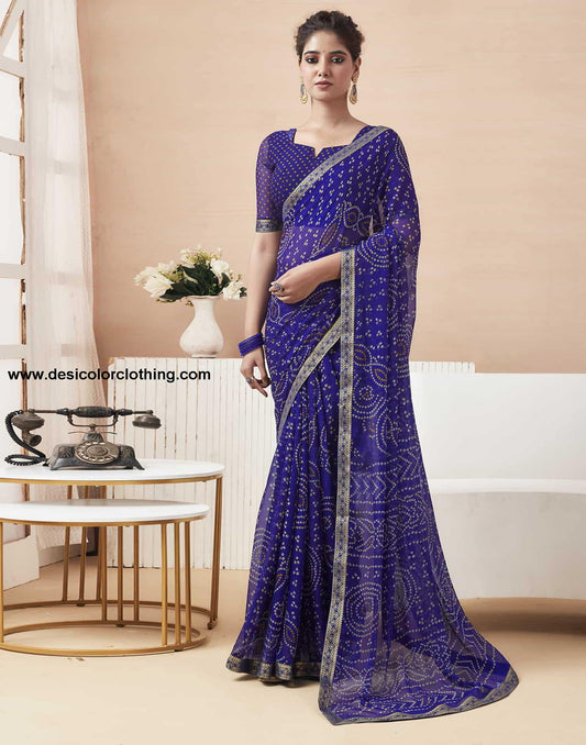 Blue Bandhani Chiffon Saree