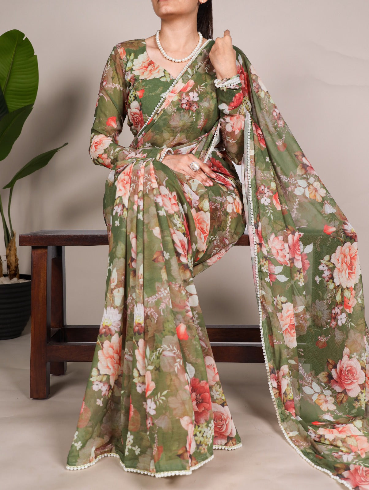 Product Image - Elegant Weightless Marbal Georgette Saree with Pearl Lace Border