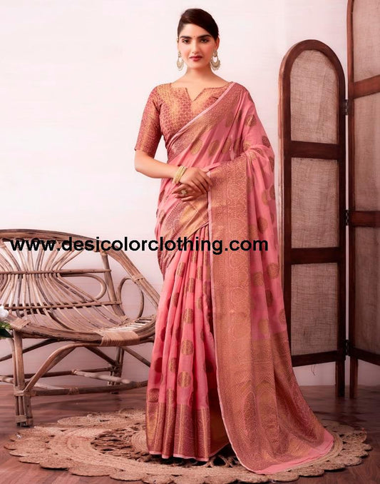Dusty Pink Silk Plain Saree