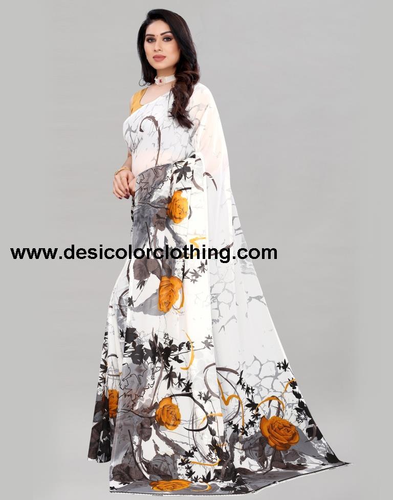 White Printed Saree | 2081S631