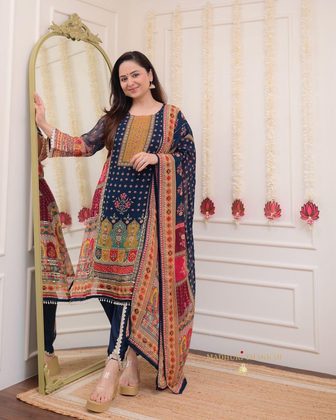 Product Image - Premium Chinnon Suit Set with Hand Embroidery and Digital Print Dupatta
