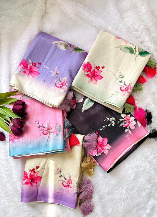 Product Image - Exclusive Tussar Silk Saree with Floral Pattern