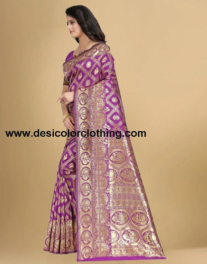 Wine Jacquard Banarasi Silk Saree