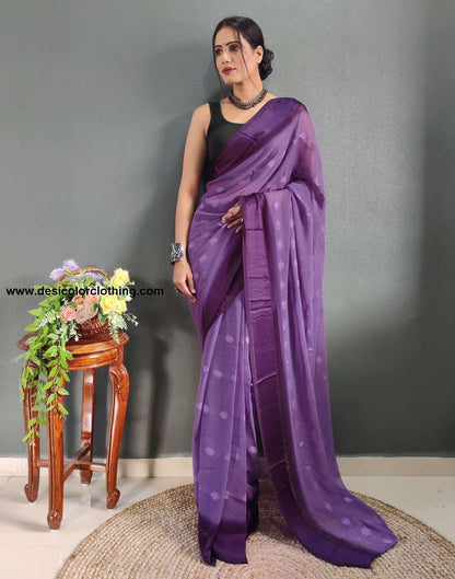 Pastel Purple Plain Georgette Pre-draped Saree