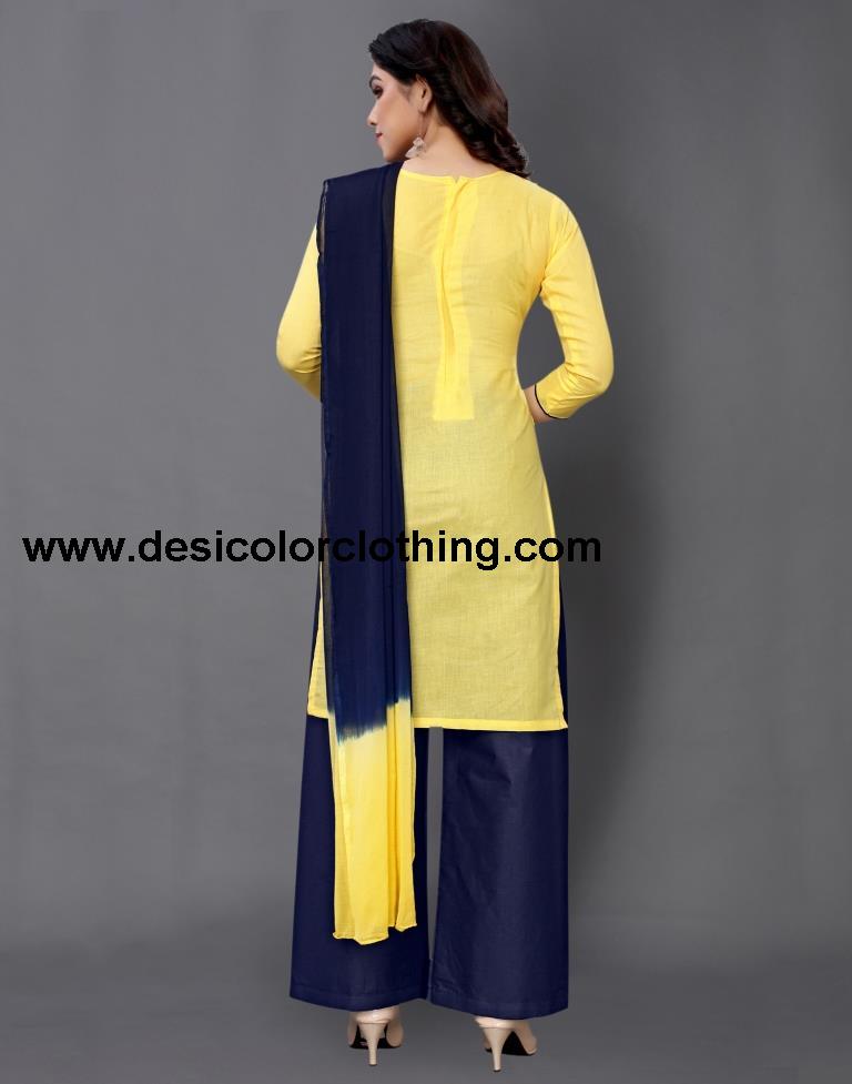 Yellow Cotton Embroidered Unstitched Salwar Suit