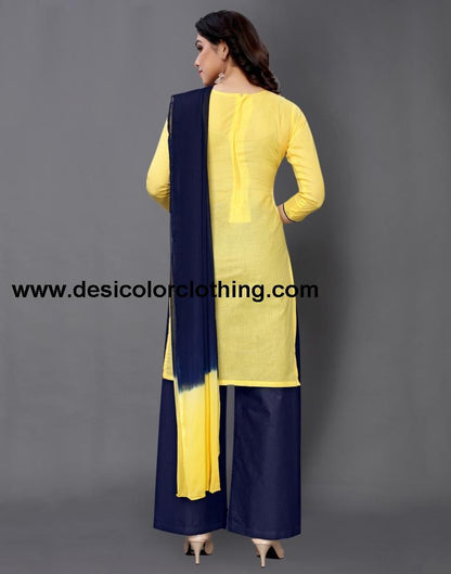 Yellow Cotton Embroidered Unstitched Salwar Suit