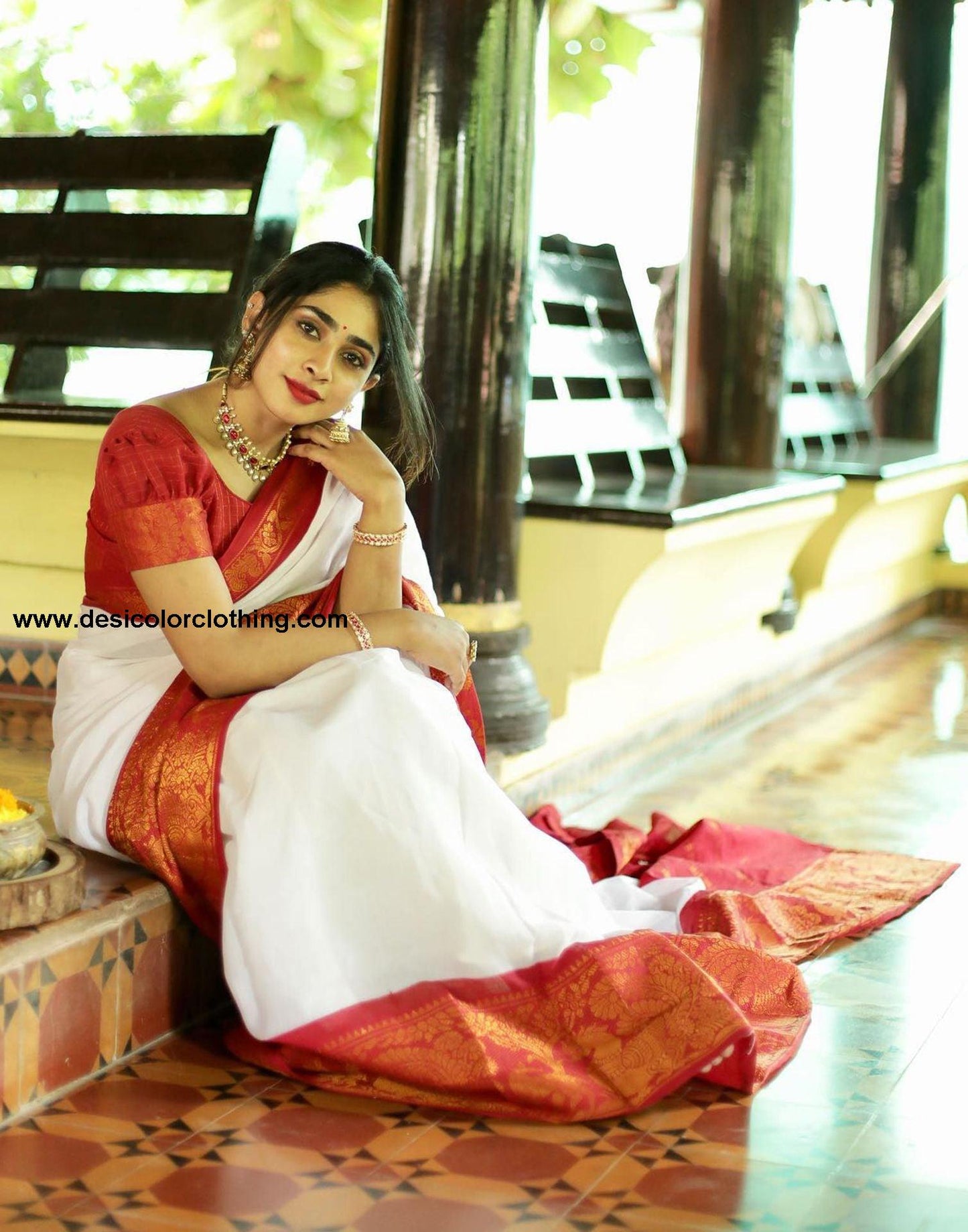 White Jacquard Silk Saree