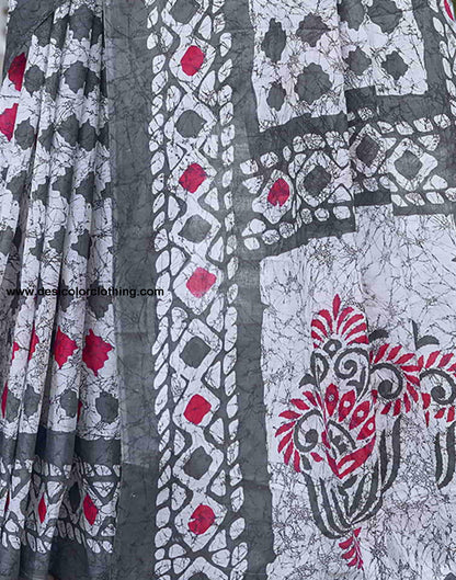 White Printed Cotton Saree