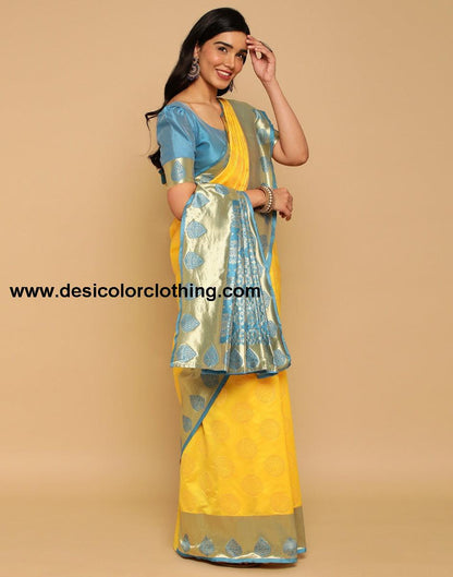Yellow Banarasi Silk Saree
