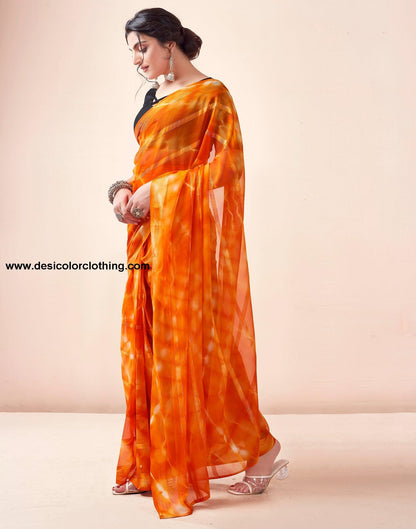 Orange Georgette Printed Ready to Wear Saree