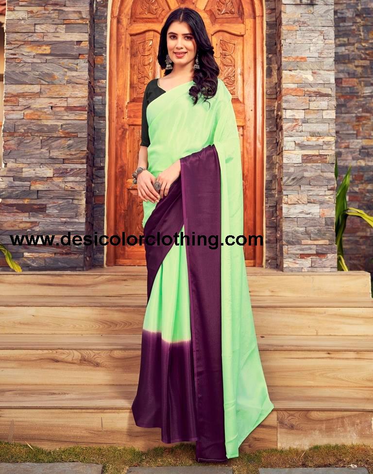 Pista Green Chiffon Plain Ready To Wear