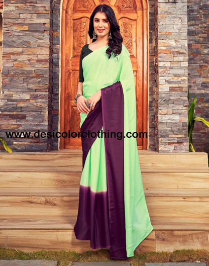 Pista Green Chiffon Plain Ready To Wear
