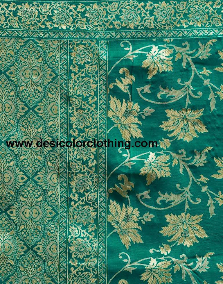 Teal Green Silk Plain Saree