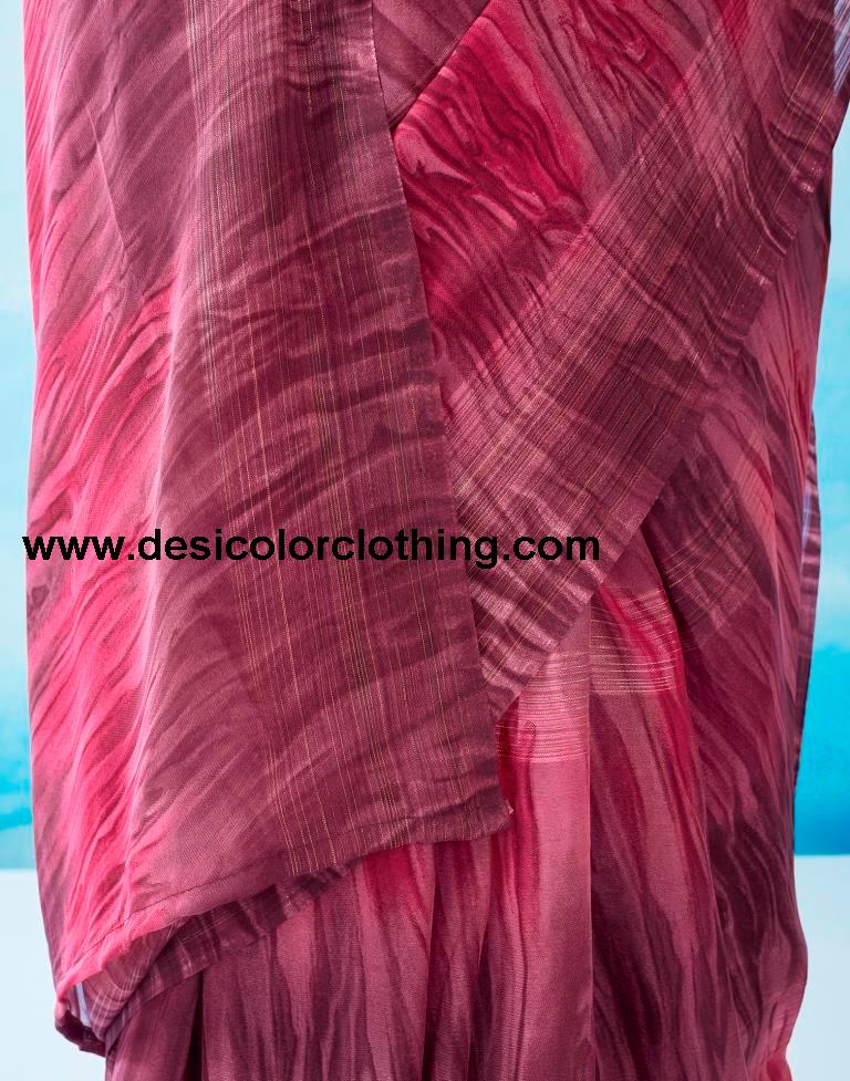 Wine Georgette Printed Ready to Wear Saree