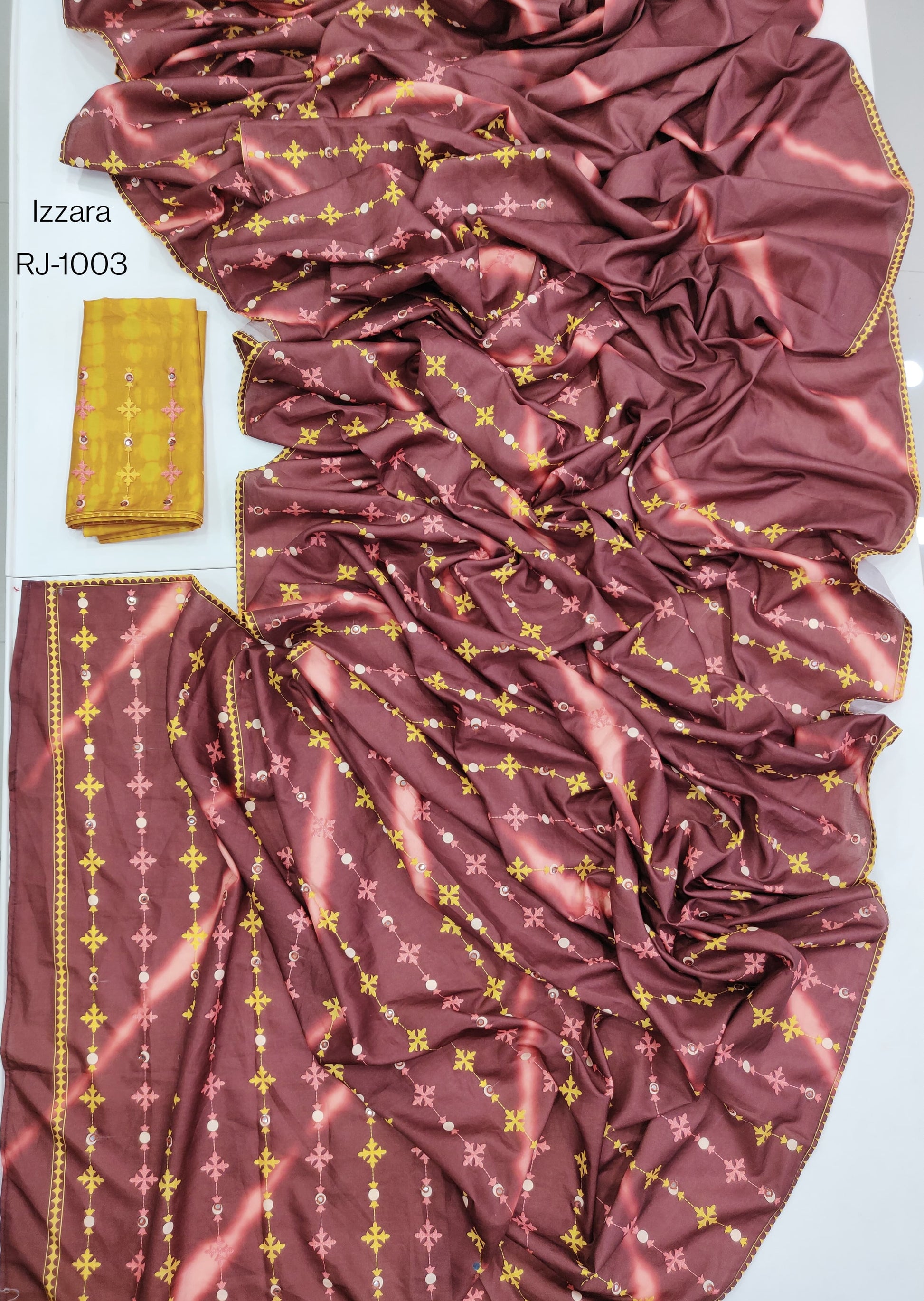 Product Image - Izzara Designer Saree - Soft Tusser with Leheriya Digital Print & Tikky Work