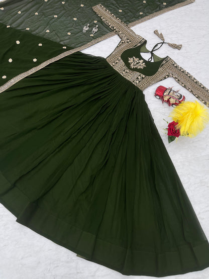 Product Image - Shree Ram Creation Festive Long Gown & Dupatta - Heavy Sequence Embroidery, Georgette Fabric