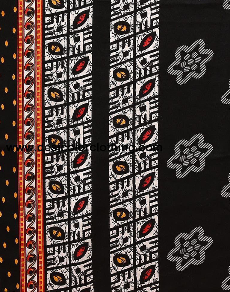 Black Printed Cotton Unstitched Salwar Suit Material