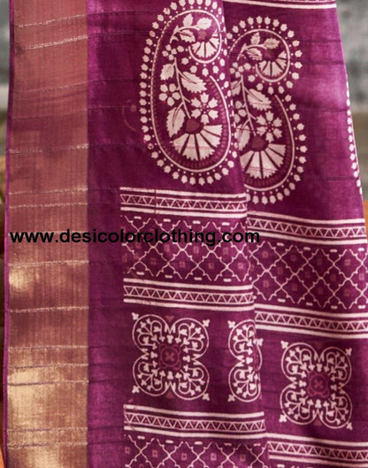 Wine Silk Printed Saree