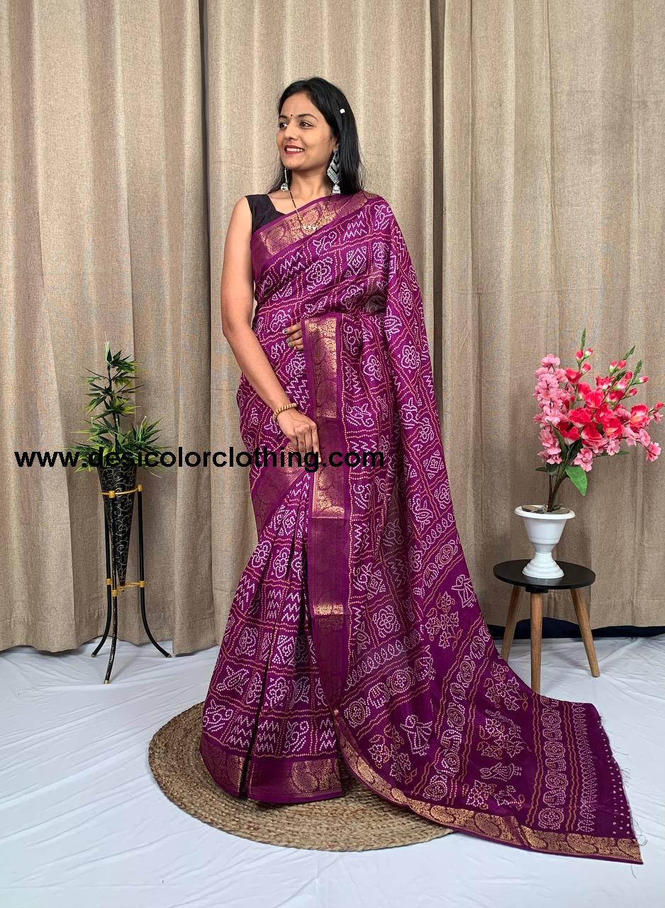 Soft Tussar Silk Slub Saree with Golden Zari Weaving Zig Zag Border