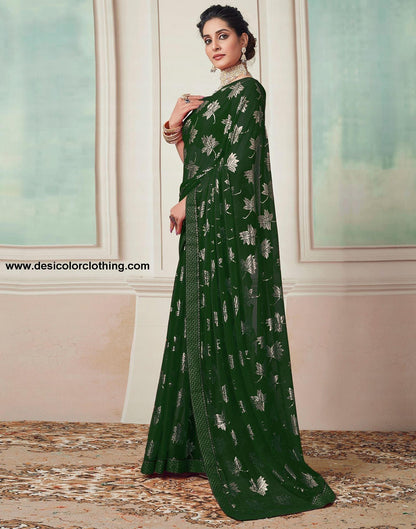 Dark Green Plain Lycra Saree