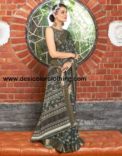 Dark Grey Silk Printed Saree