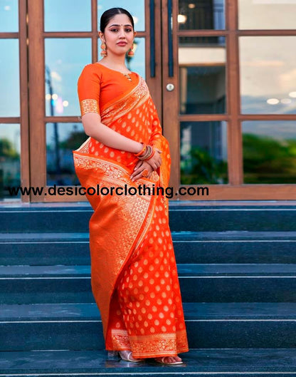 Orange Silk Weaving Saree