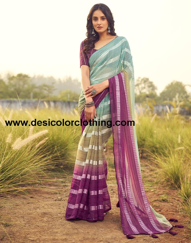 Deep Magenta Georgette Plain Saree