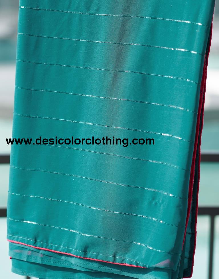 Rama Blue Plain Georgette Saree