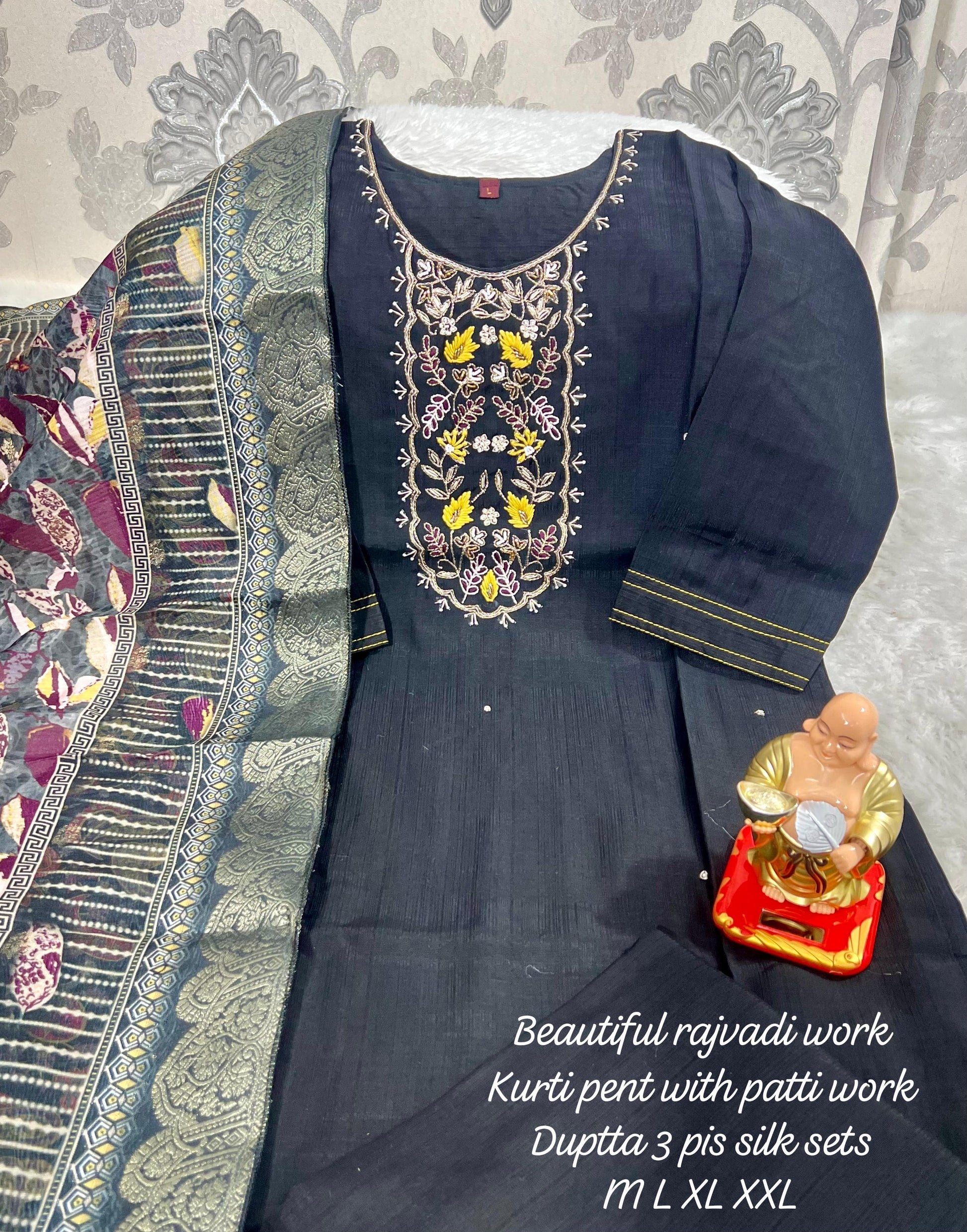 Product Image - Designer Handwork Kurti with Pant & Dupatta Set in Premium Roman Silk – Festive & Wedding Ready