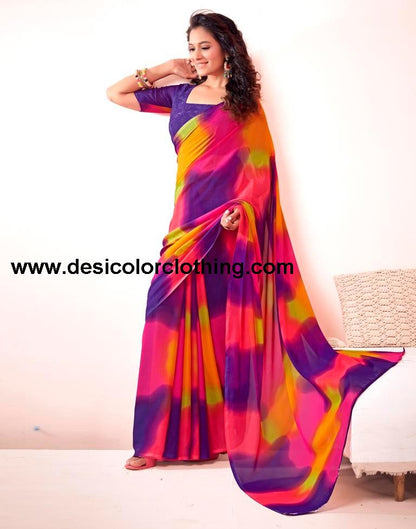 Purple Georgette Printed Saree