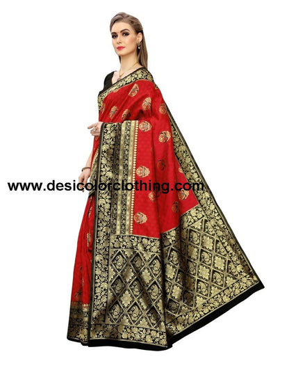 Red Coloured Poly Silk Jacquard Partywear saree