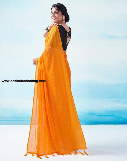 Turmeric Georgette Plain Saree