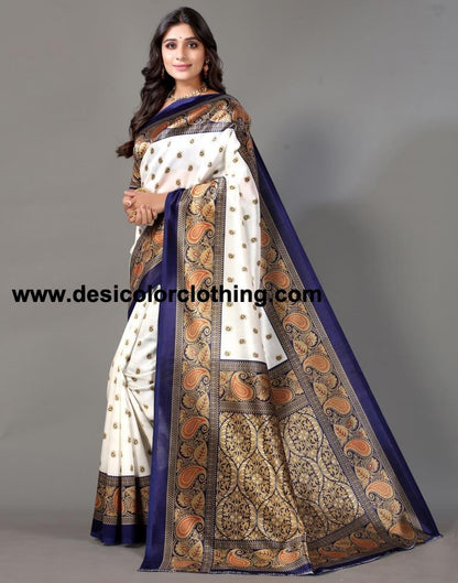 White Printed Silk Saree
