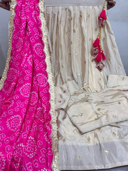 Product Image - Elegant Chinon Silk Lehenga Set with Bandhni Dupatta