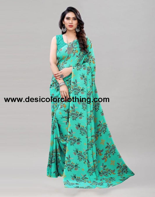 Elegant Turquoise Green Printed Saree | 1955S343