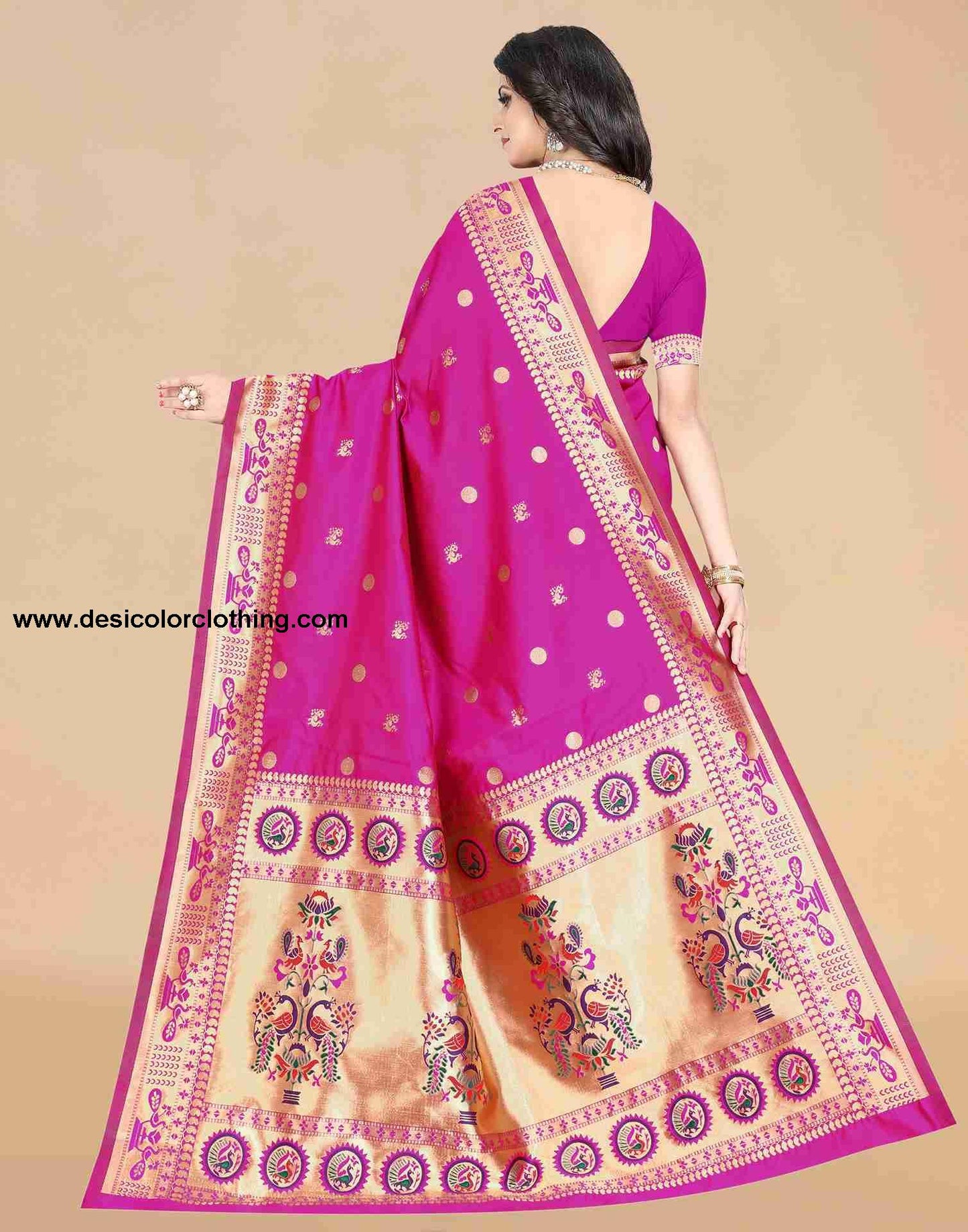 Pink Silk Plain Saree