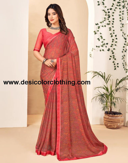 Punch Pink Georgette Printed Sarees