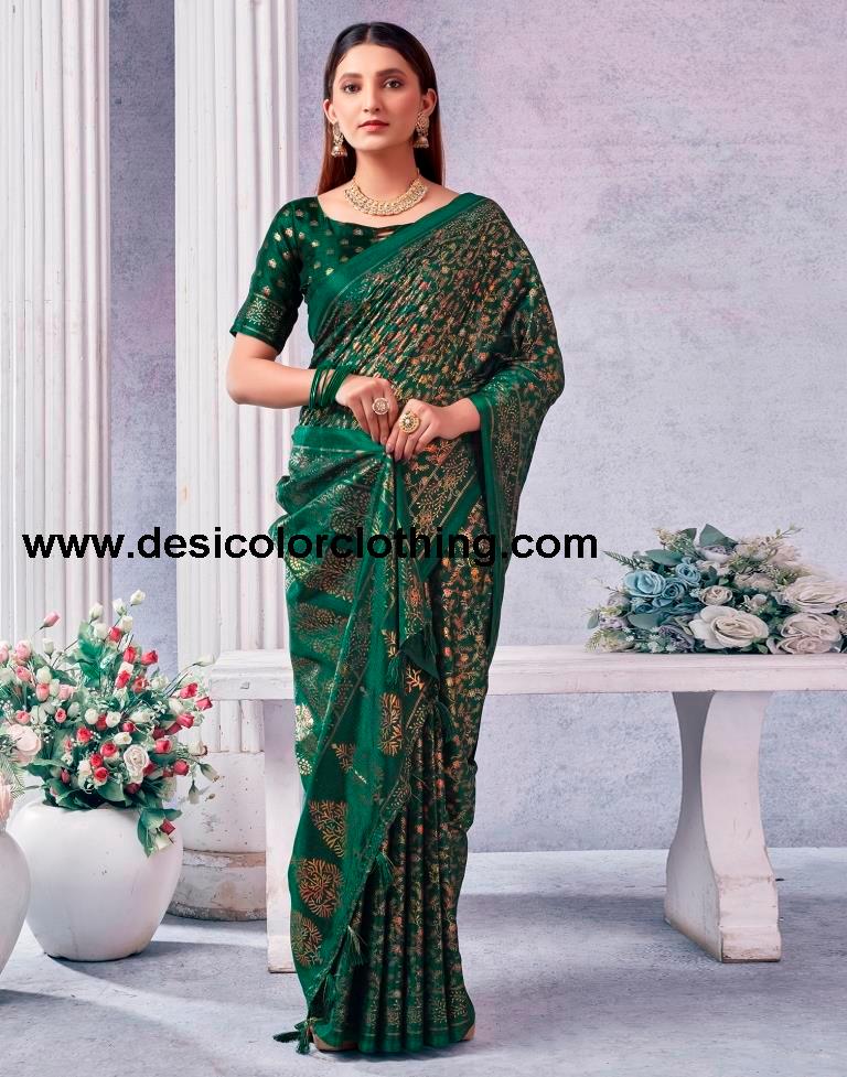 Dark Green Silk Printed Saree