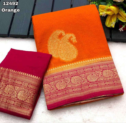 Premium Hand-Dyed Khadi Georgette Saree with Mango Weaving - New Arrivals