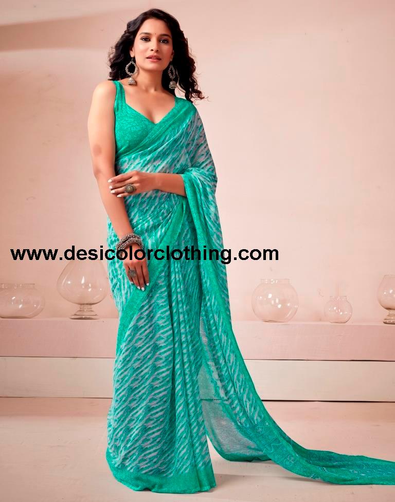 Turquoise Georgette Printed Saree