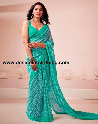 Turquoise Georgette Printed Saree