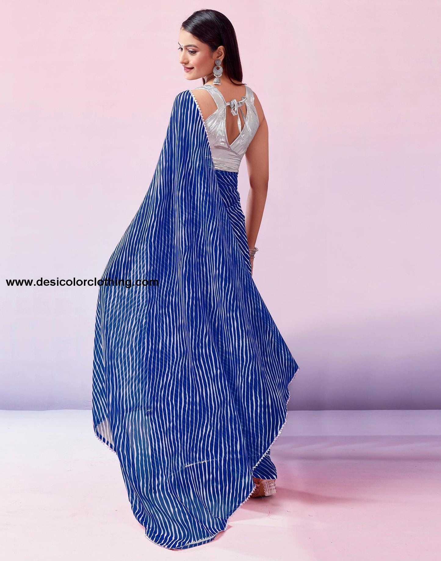 Dark Blue Georgette Printed Saree