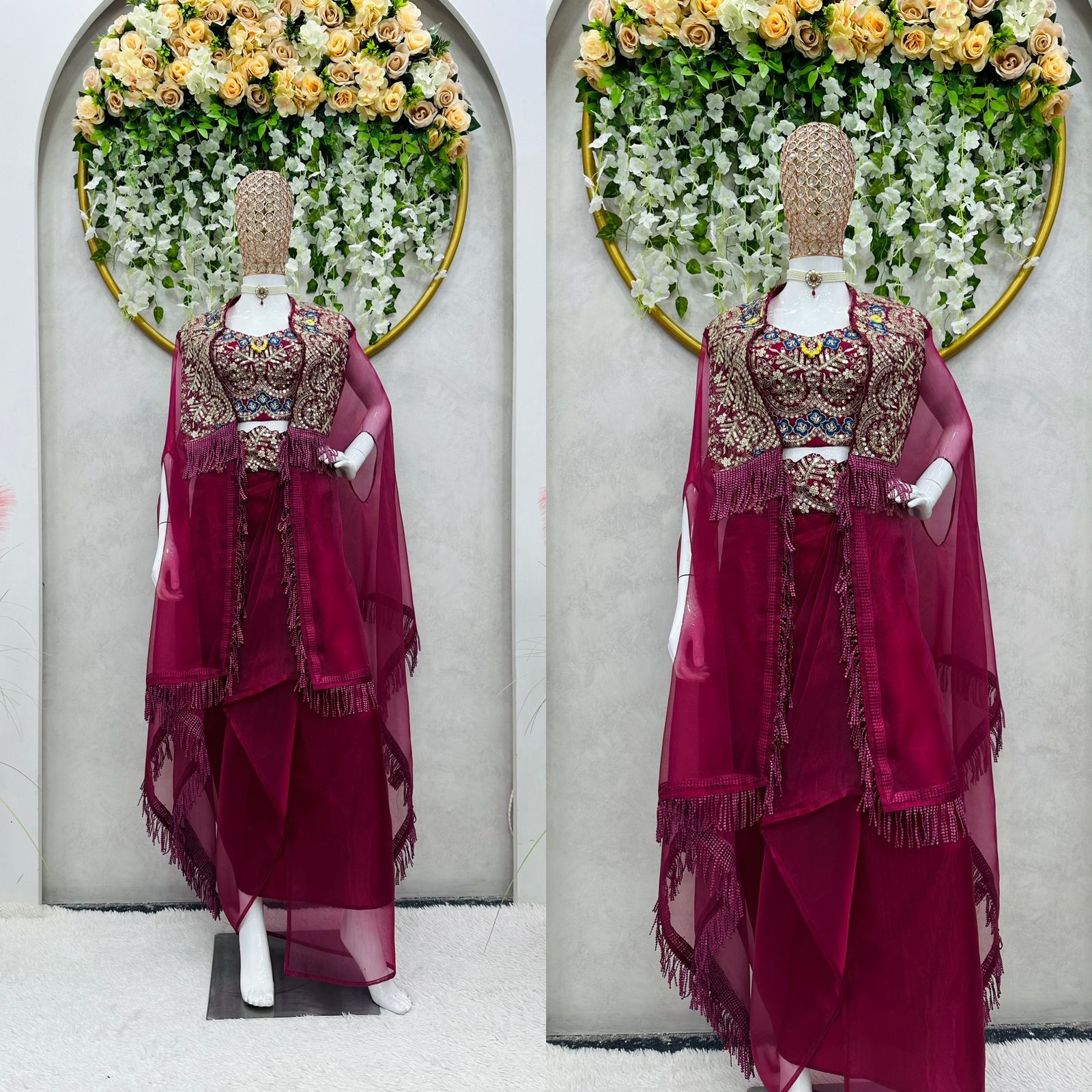 Product Image - Elegant Designer Western Style Dhoti with Choli and Shrug in Organza Silk