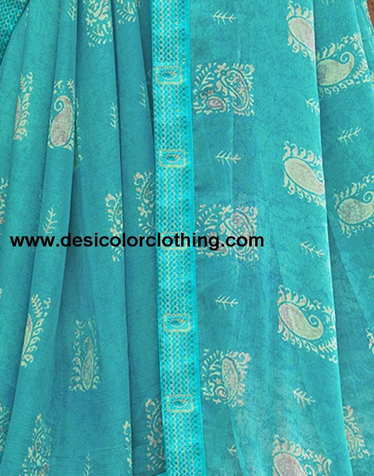 Blue Chiffon Printed Saree