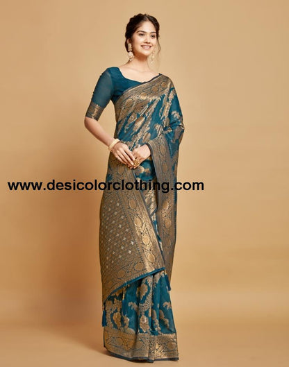 Teal Blue Linen Saree