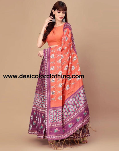 Wine Printed Lehenga Choli