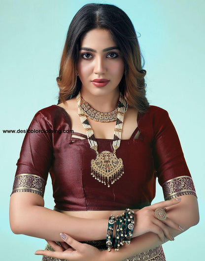 Brown Jacquard Silk Saree