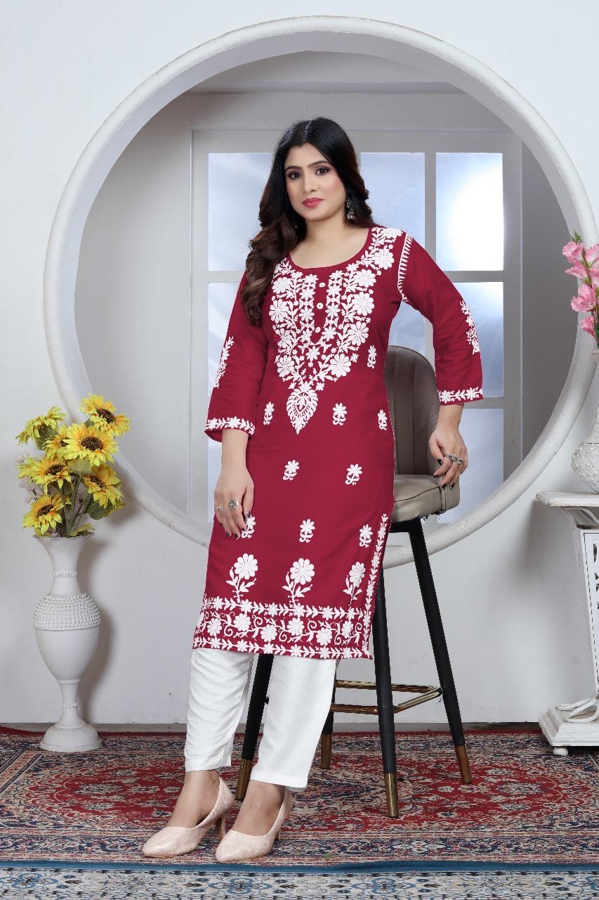 Product Image - Designer Chikankari Rayon Kurti and Pant Set | Ethnic Wear