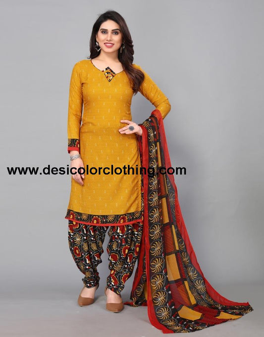 Yellow Printed Unstitched Salwar Suit Material