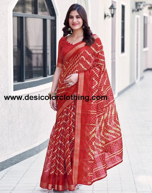 Red Cotton Printed Saree